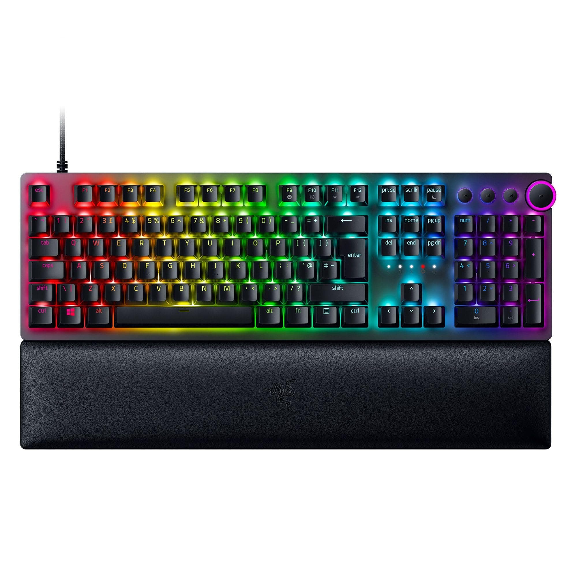 Клавиатура Razer Huntsman V2 (RZ03-03930300-R3M1), гейминг, механична, лилави Clicky Razer суичове, RGB подсветка, черна, USB