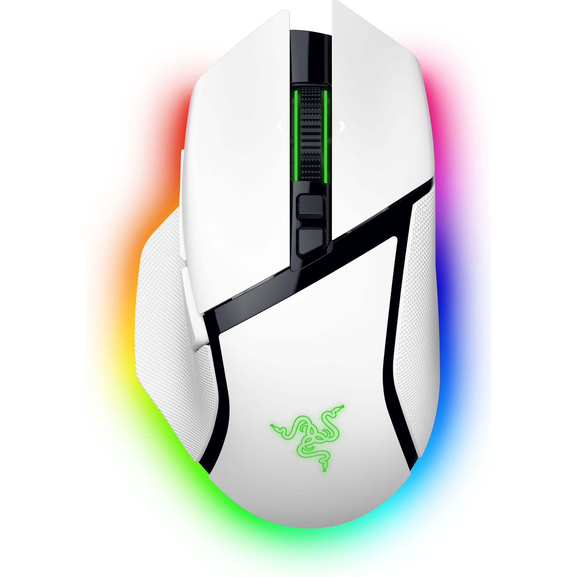 Мишка Razer Basilisk V3 Pro (RZ01-04620200-R3G1), оптична (30000 dpi), безжична, Bluetooth, USB, гейминг, 11 бутона, RGB подсветка, до 90 часа живот на батерията, бяла