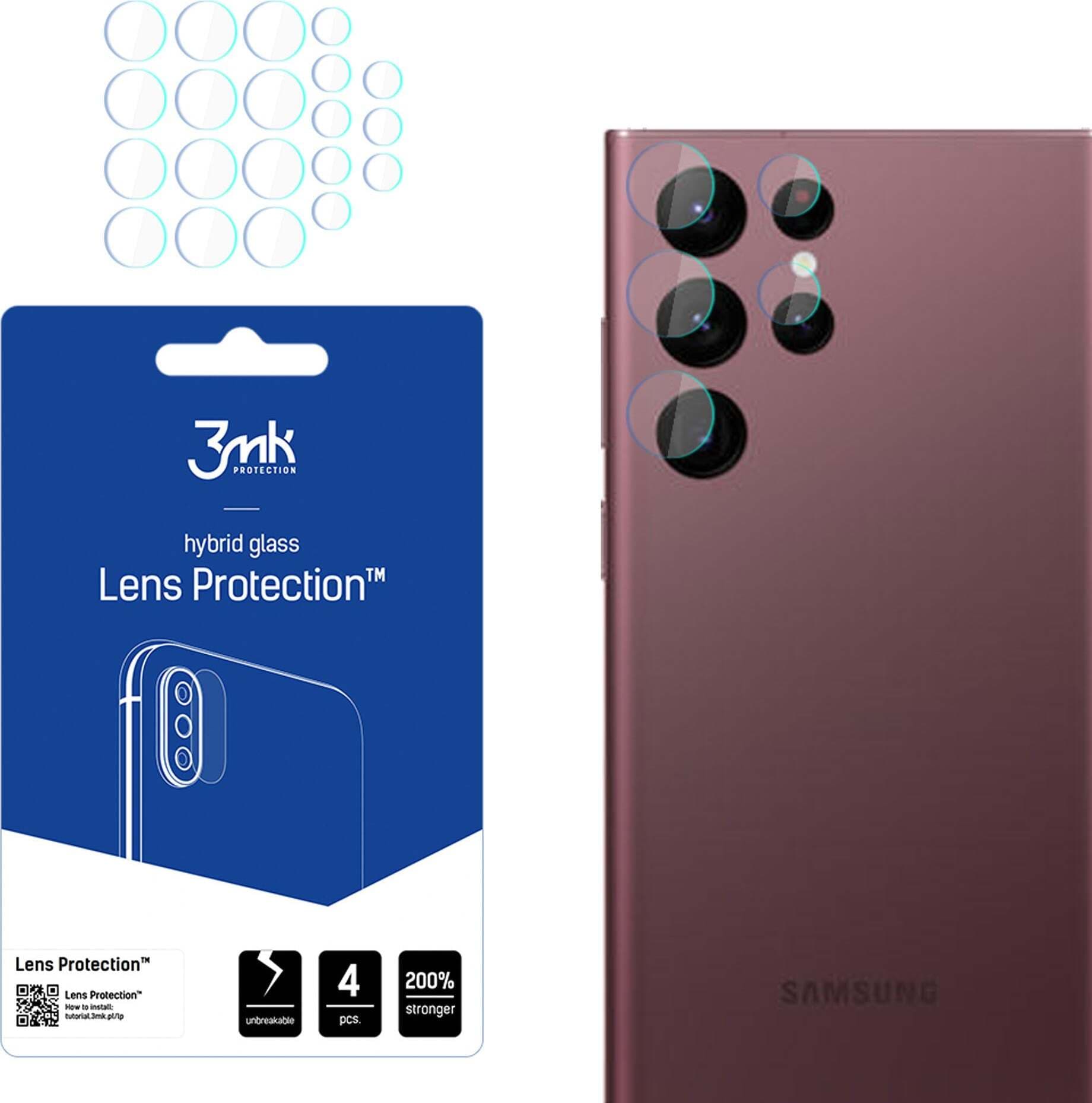 Предпазни стъклени защитни покрития за камерата на Samsung Galaxy S22 Ultra - 3MK Lens Protection Hybrid Glass Set (4 комплекта)