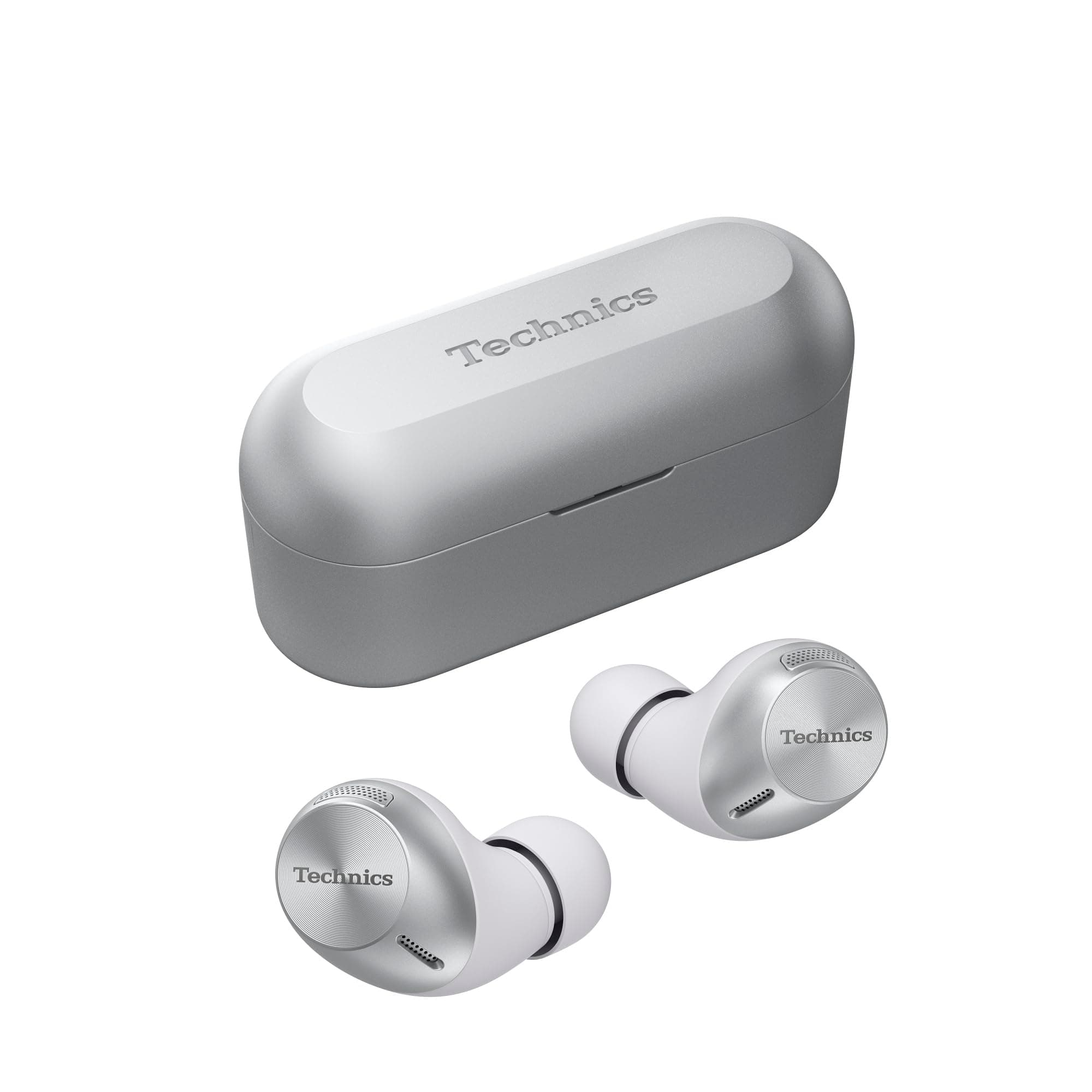 Слушалки Technics EAH-AZ40M2, безжични, Bluetooth, MEMS микрофон, хибридно шумопотискане, 6mm говорители, IPX4 защита, сребристи