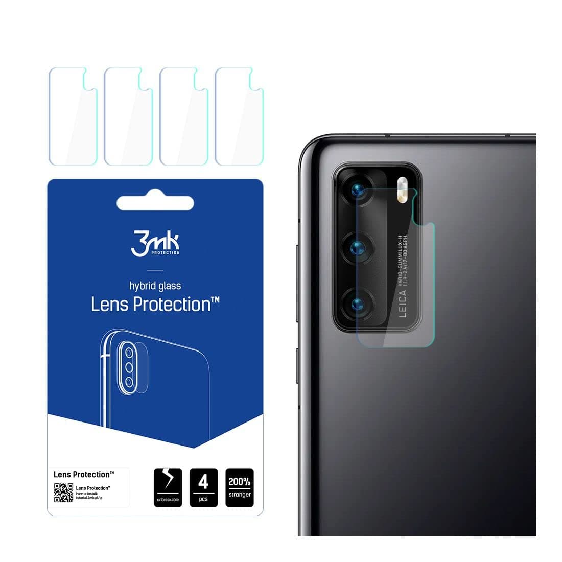 Предпазни стъклени защитни покрития за камерата на Huawei P40 - 3MK Lens Protection Hybrid Glass Set (4 броя)