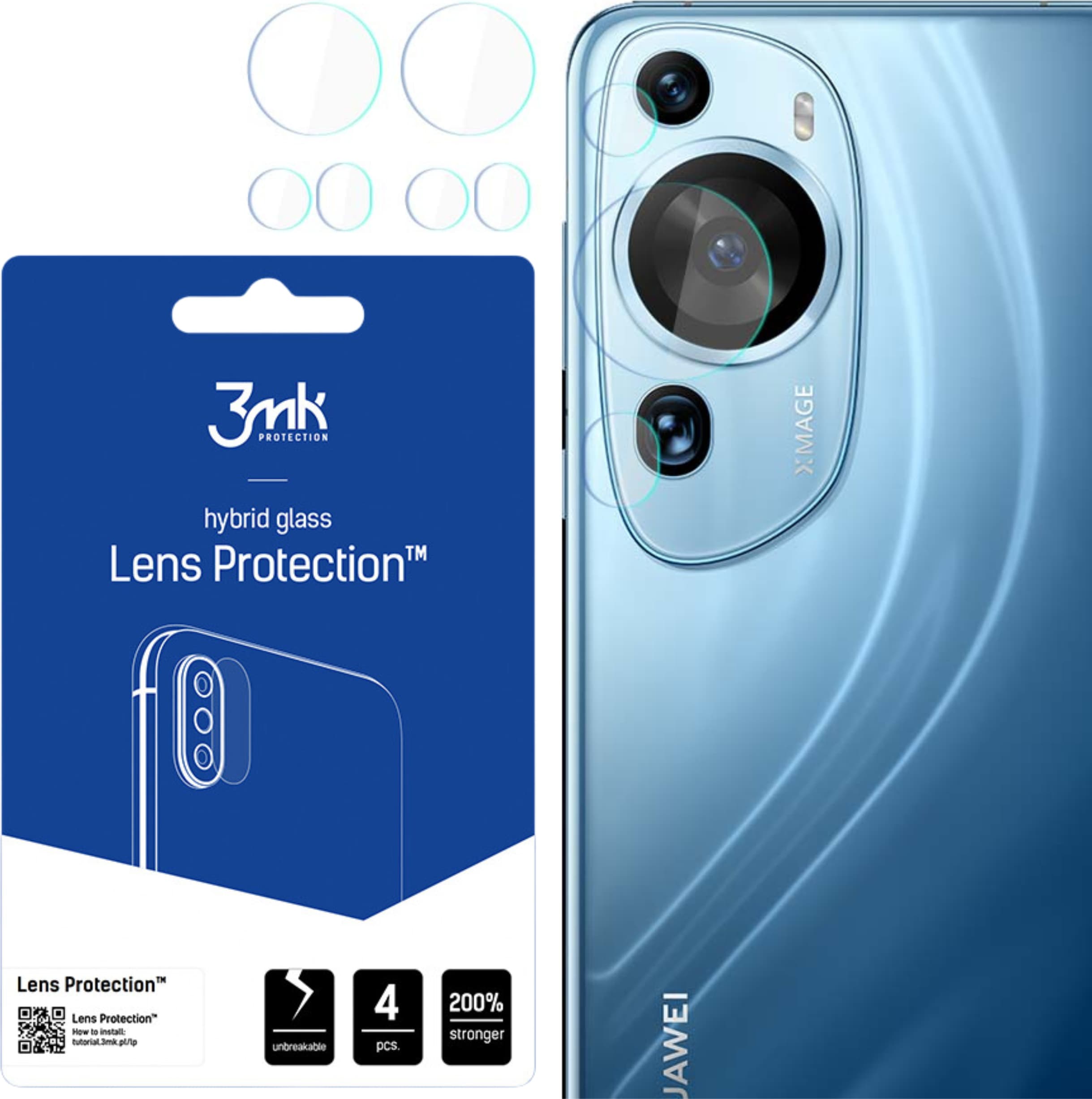 Предпазни стъклени защитни покрития за камерата на Huawei P60 Art - 3MK Lens Protection Hybrid Glass Set (4 комплекта)