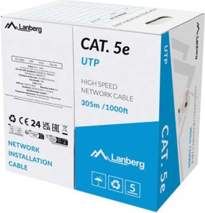 Lanberg LAN cable CAT.5e 305m solid cca grey fluke passed