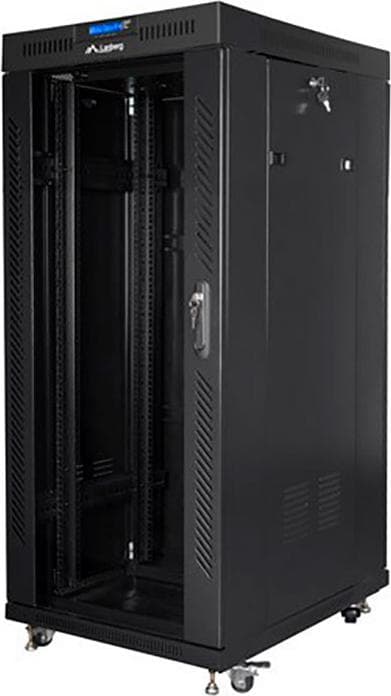 Lanberg rack cabinet 19" free-standing 27U/800x1200 (flat pack) with glass door lcd, Top with fan tray: included 4 fans, Black