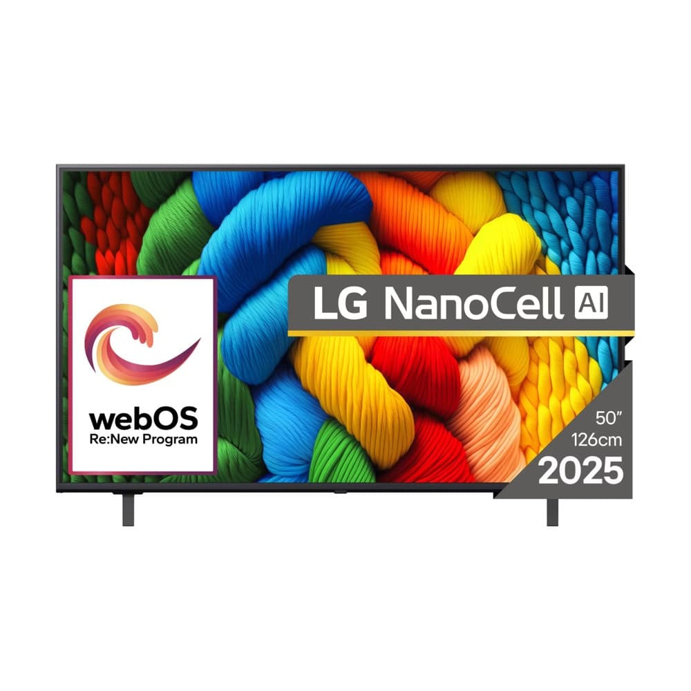 LG 55NANO80A3B, 55" 4K HDR Smart Nano Cell TV, 3840x2160, DVB-T2/C/S2, AI Alpha 7, HDR 10 PRO, webOS 25, ThinQ AI, VRR, ALLM, HGiG, WiFi, Clear Voice, AI Upscaling, Bluetooth, Hdmi e-ARC, CI, LAN, AirPlay2, Chromecast, 2 Pole stand, Black