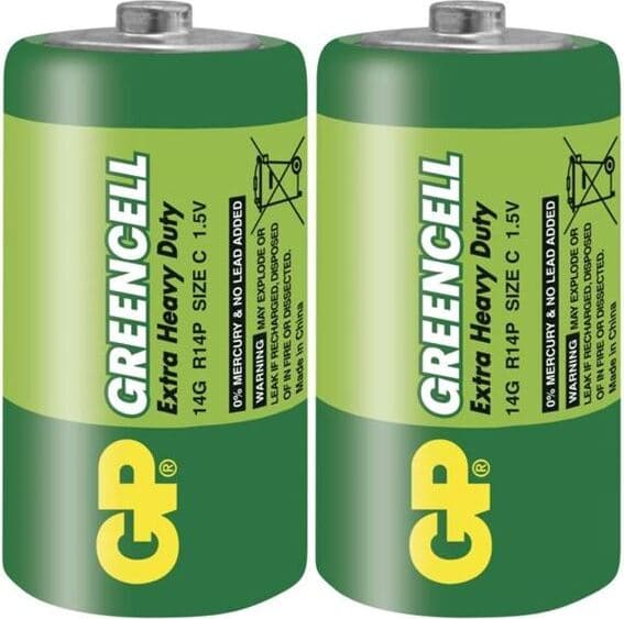 Цинк карбонова батерия GP 14G-S2 Greencell, R14, 2 бр. в опаковка / Shrink, 1.5V