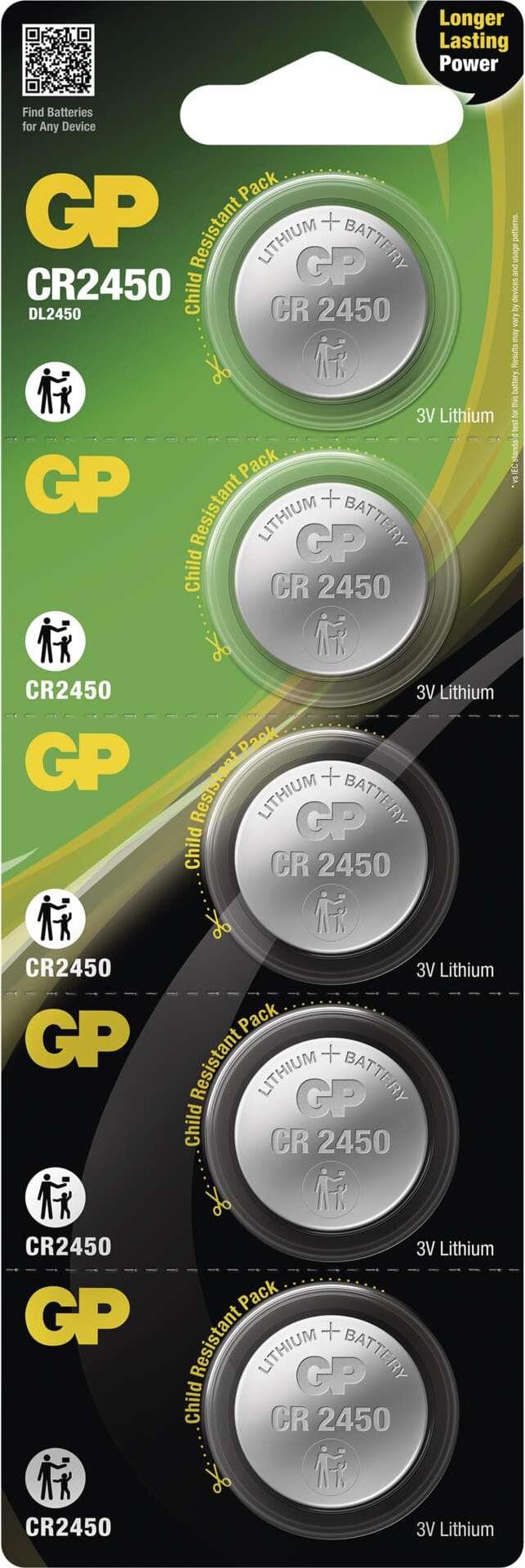 Бутонна батерия литиева GP CR2450 3V 5 бр. в блистер / цена за 1 бр./ GP