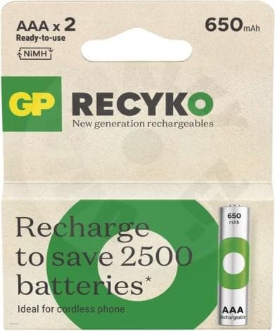 Акумулаторна Батерия GP R03 AAA 650mAh NiMH 65AAAHCE-EB2, 2 бр. в опаковка