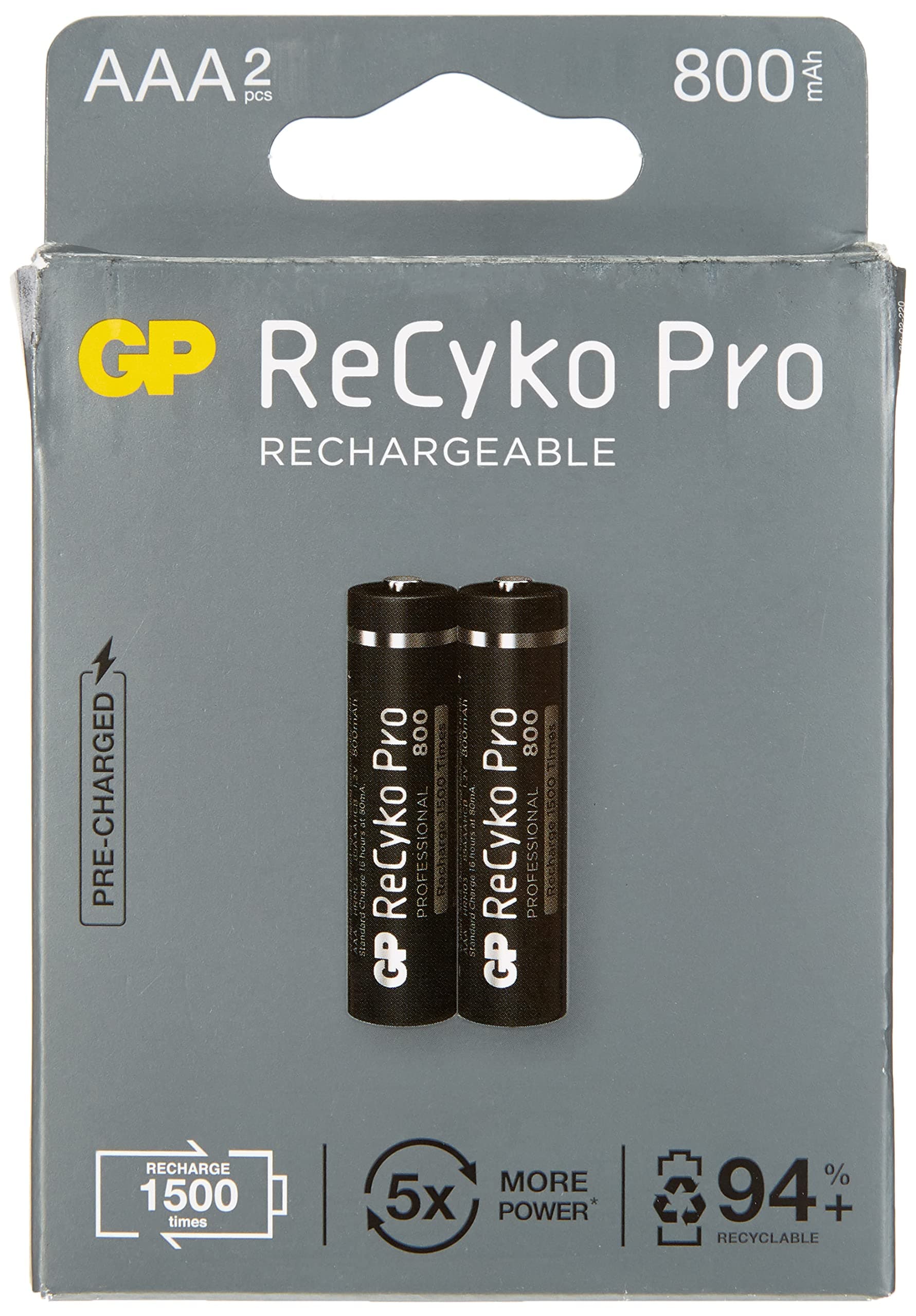 Акумулаторна Батерия GP R03 AAA 800mAh, NiMH, 85AAAHCB-EB2 RECYKO+ PRO, До 1500 цикъла, 2 бр. в опаковка
