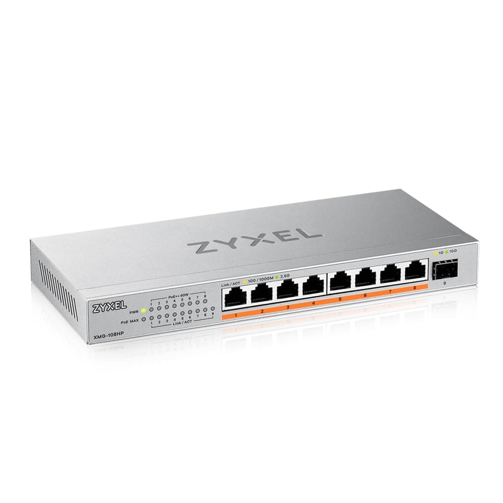 Суич ZyXEL XMG-108HP 8 портов 2,5Gb + 1xSFP+, 100W PoE++, неуправляем