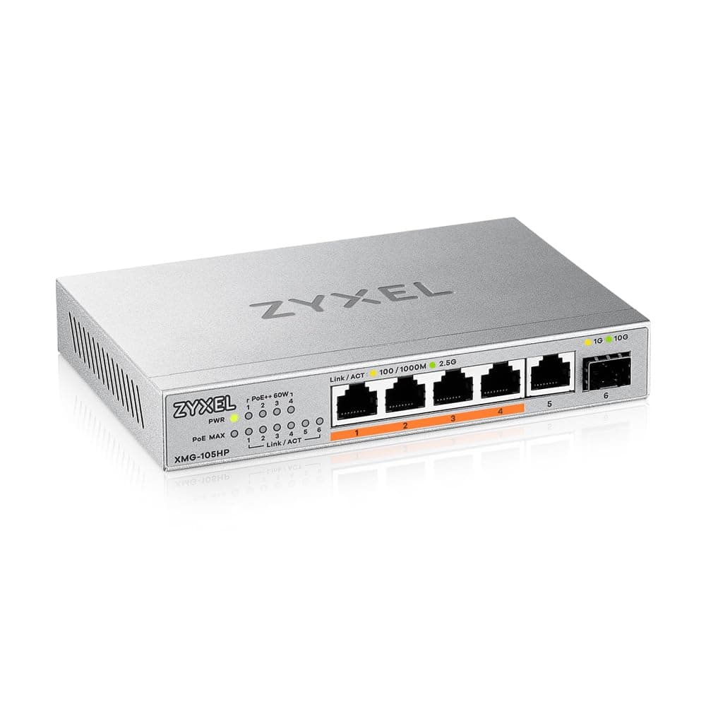 Суич ZyXEL XMG-105HP 5 портов 2,5Gb + 1xSFP+, 4 порта 70W PoE++, неуправляем