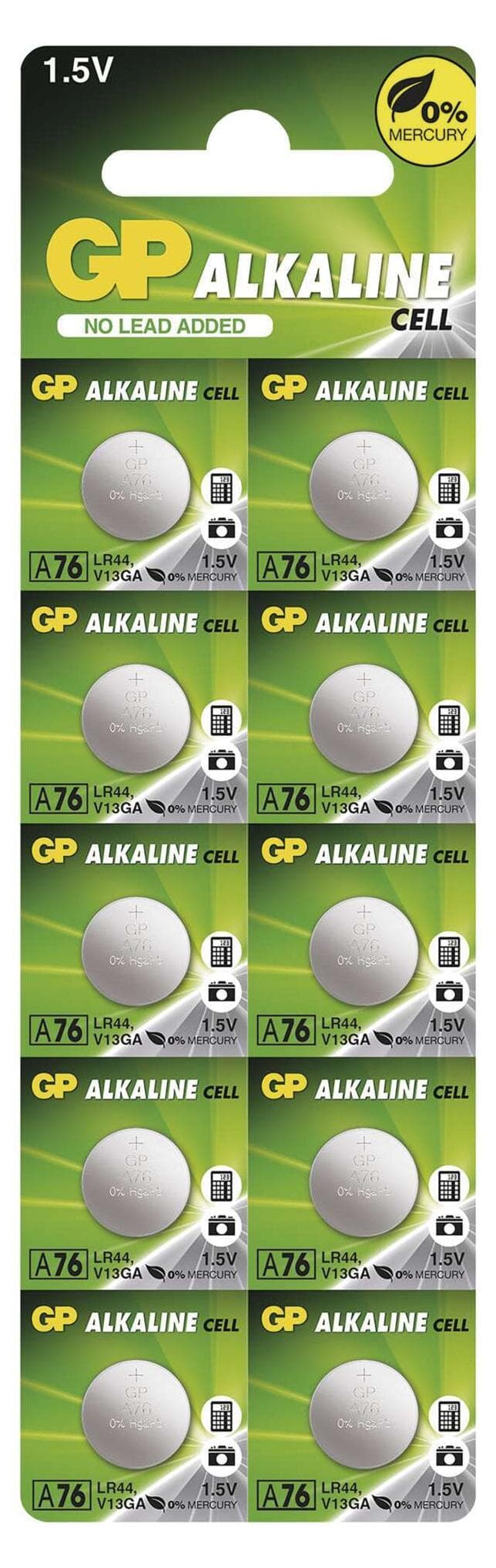 Бутонна алкална батерия GP BATTERIES, GPА76, LR44, 1.55V, Цена за 1 бр.