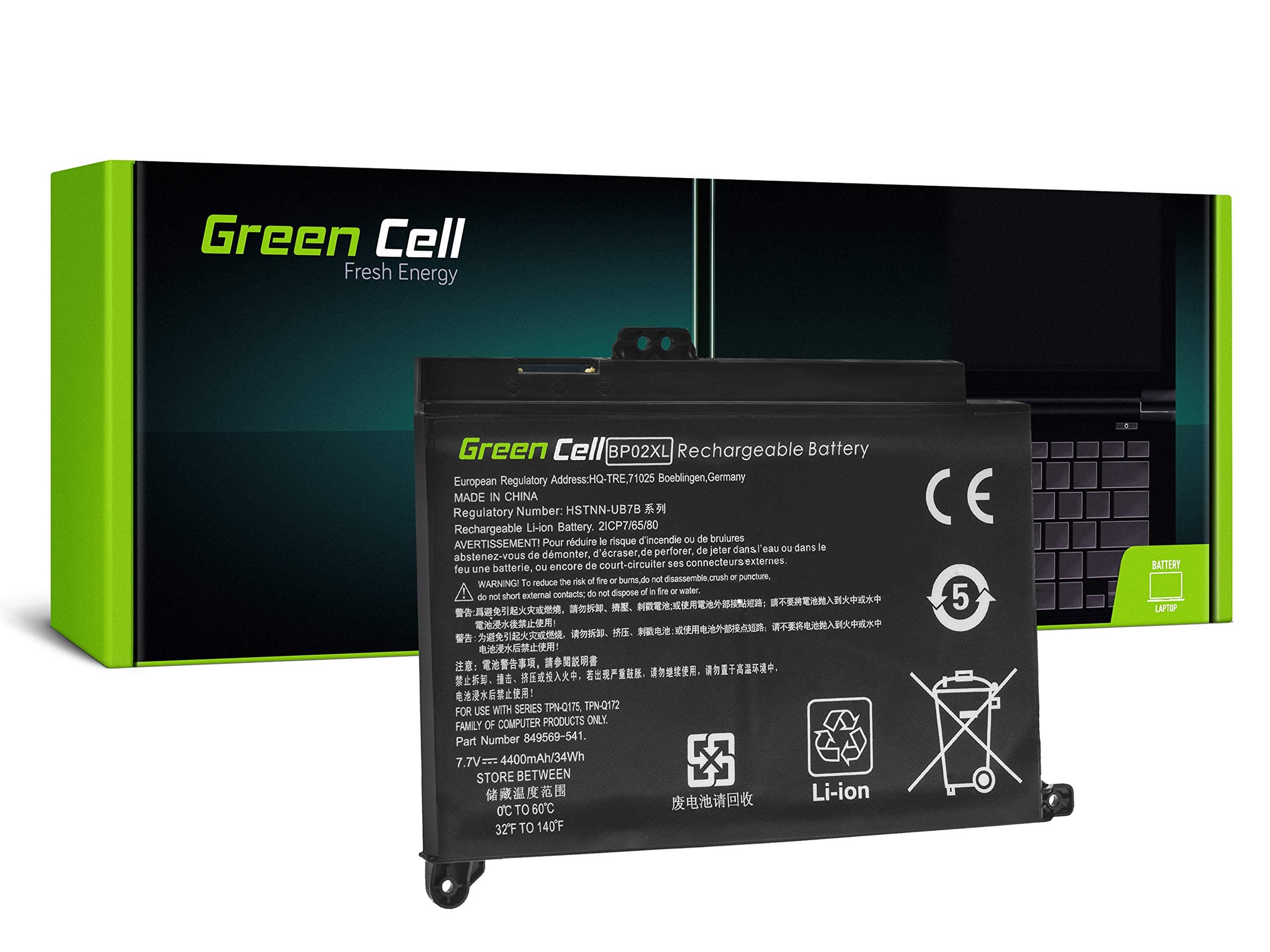 Батерия за лаптоп GREEN CELL BP02XL, HP Pavilion 15-AU, 15-AU051NW, 15-AU071NW, 15-AU102NW, 15-AU107NW, 15-AW, 15-AW010NW, 7.7V, 4400mAh