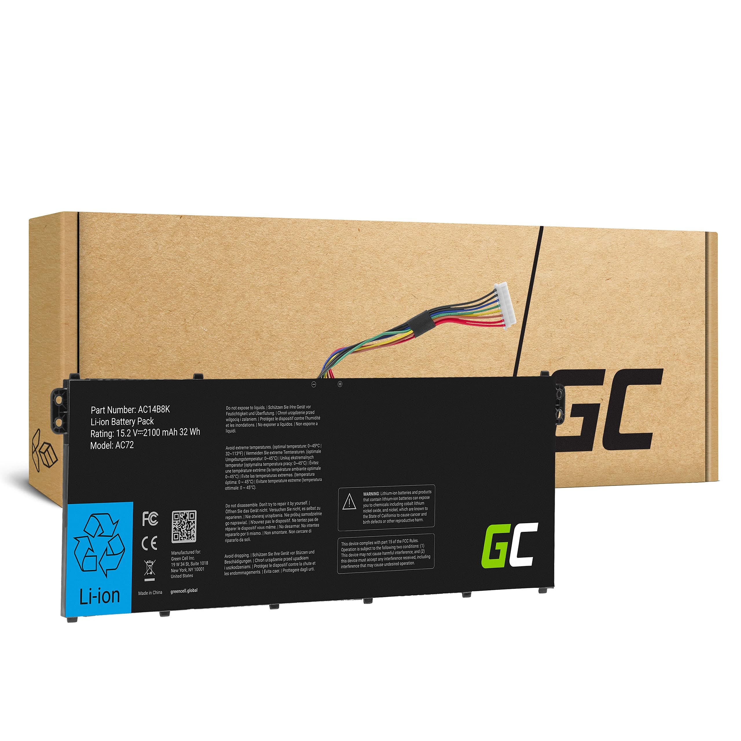 Батерия за лаптоп GREEN CELL, ACER AC14B3K AC14B8K Aspire 5 A515 A517 R15 R5-571T LiIPo 15,2V 2100mAh