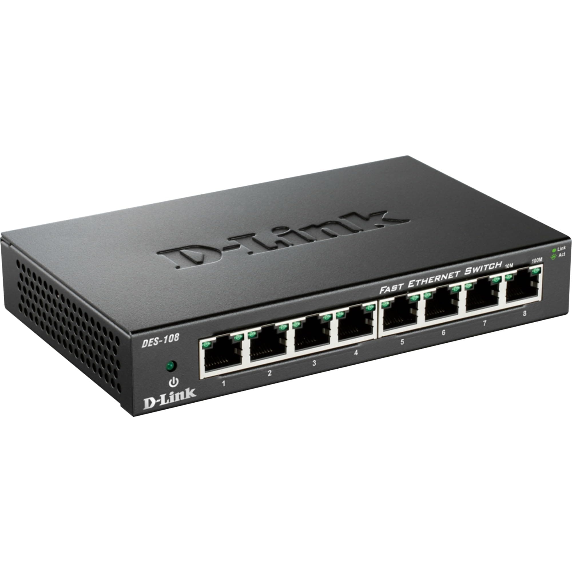 Суич D-Link DES-108/E, 8 портов 10/100, метален корпус