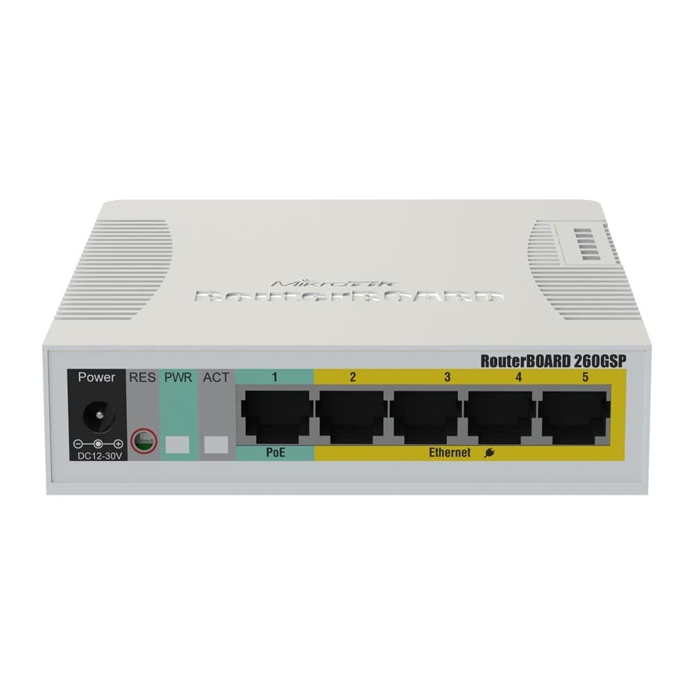 Суич MikroTik RB260GSP, 5-port 10/10/1000+1xSFP, PoE
