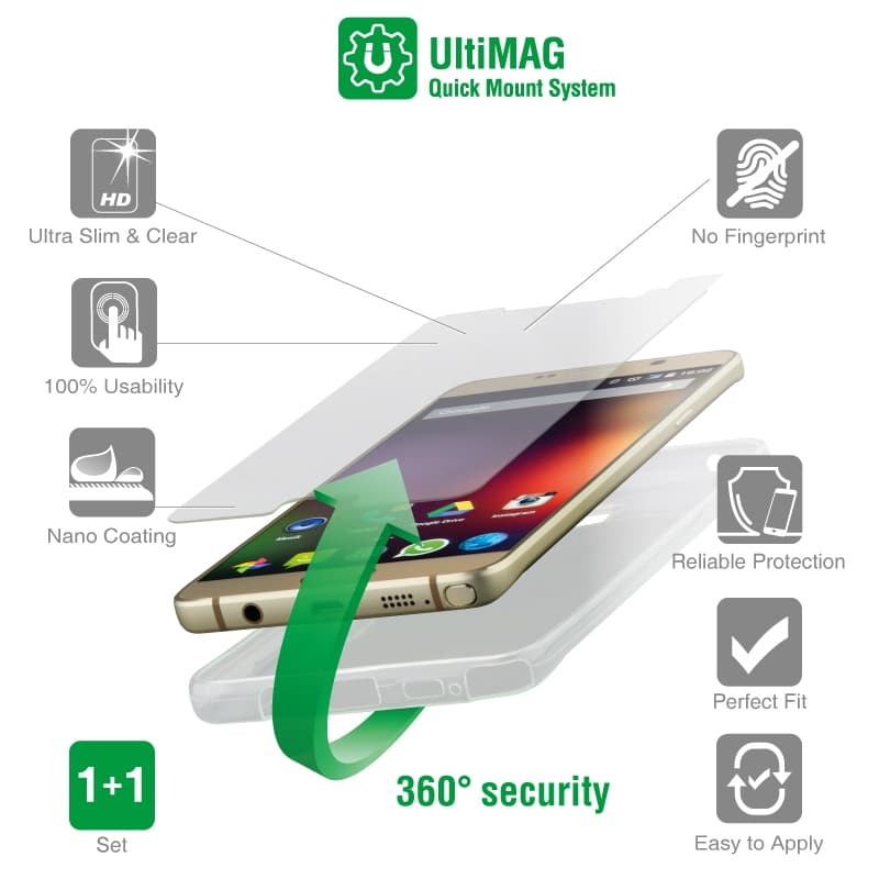 Тънък силиконов кейс и стъклено защитно покритие за дисплея на Huawei P9 Lite (2017) - 4smarts 360° Protection Set (прозрачен)