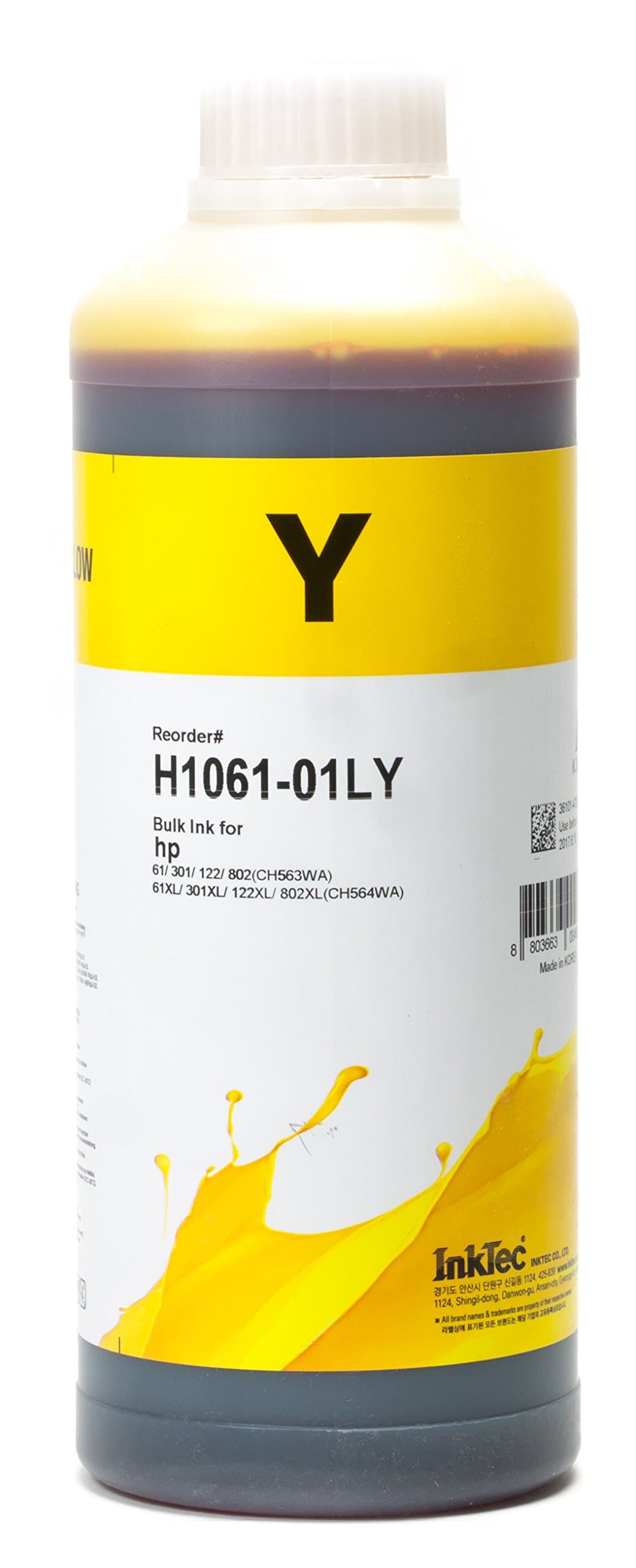 Бутилка с мастило INKTEC за HP CH561WA, HP61/301/122, 1000 ml, Жълт