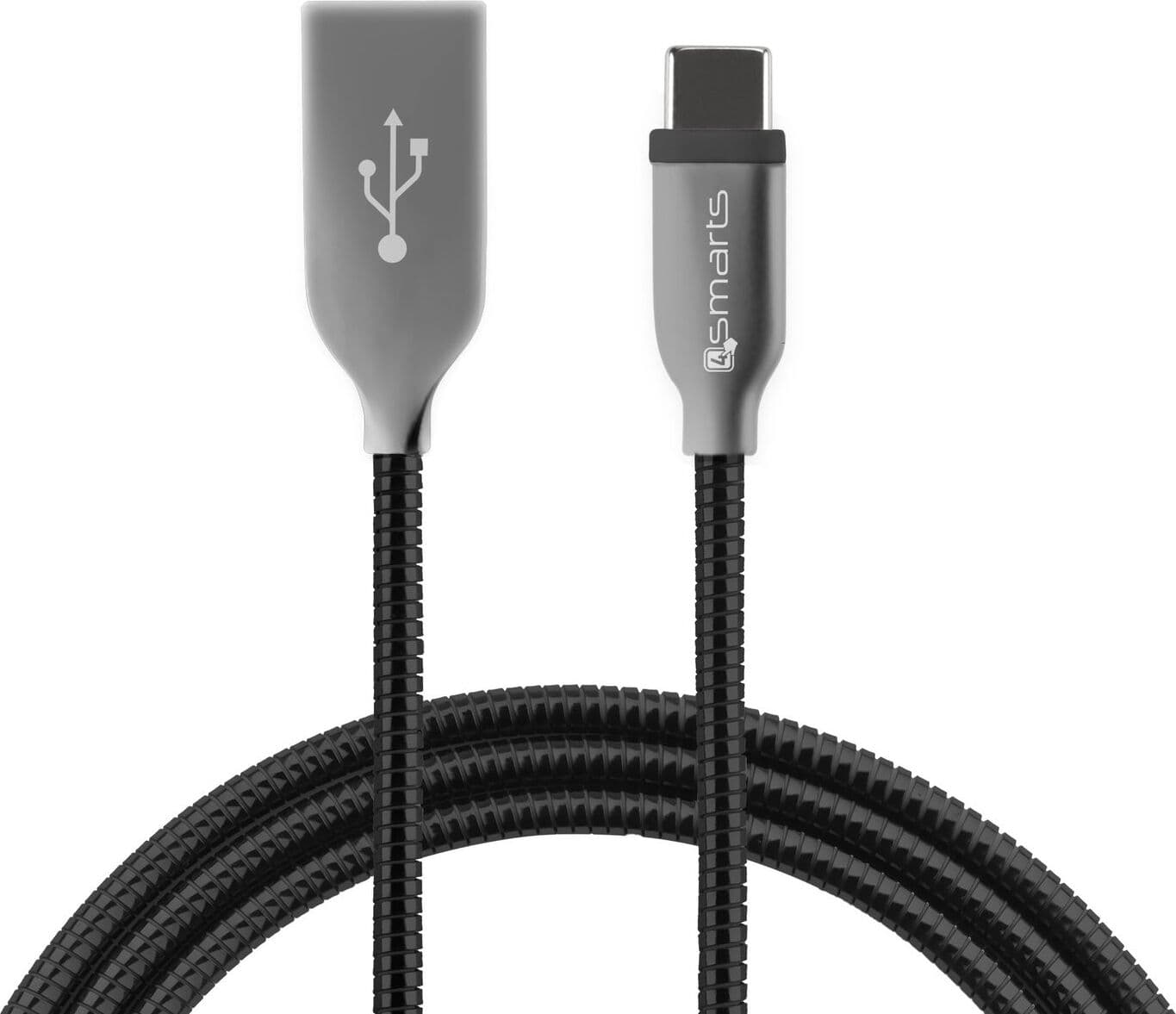 USB-C кабел с оплетка от неръждаема стомана (50 см) - 4smarts FerrumCord USB-C Stainless Steel Data Cable (черен)