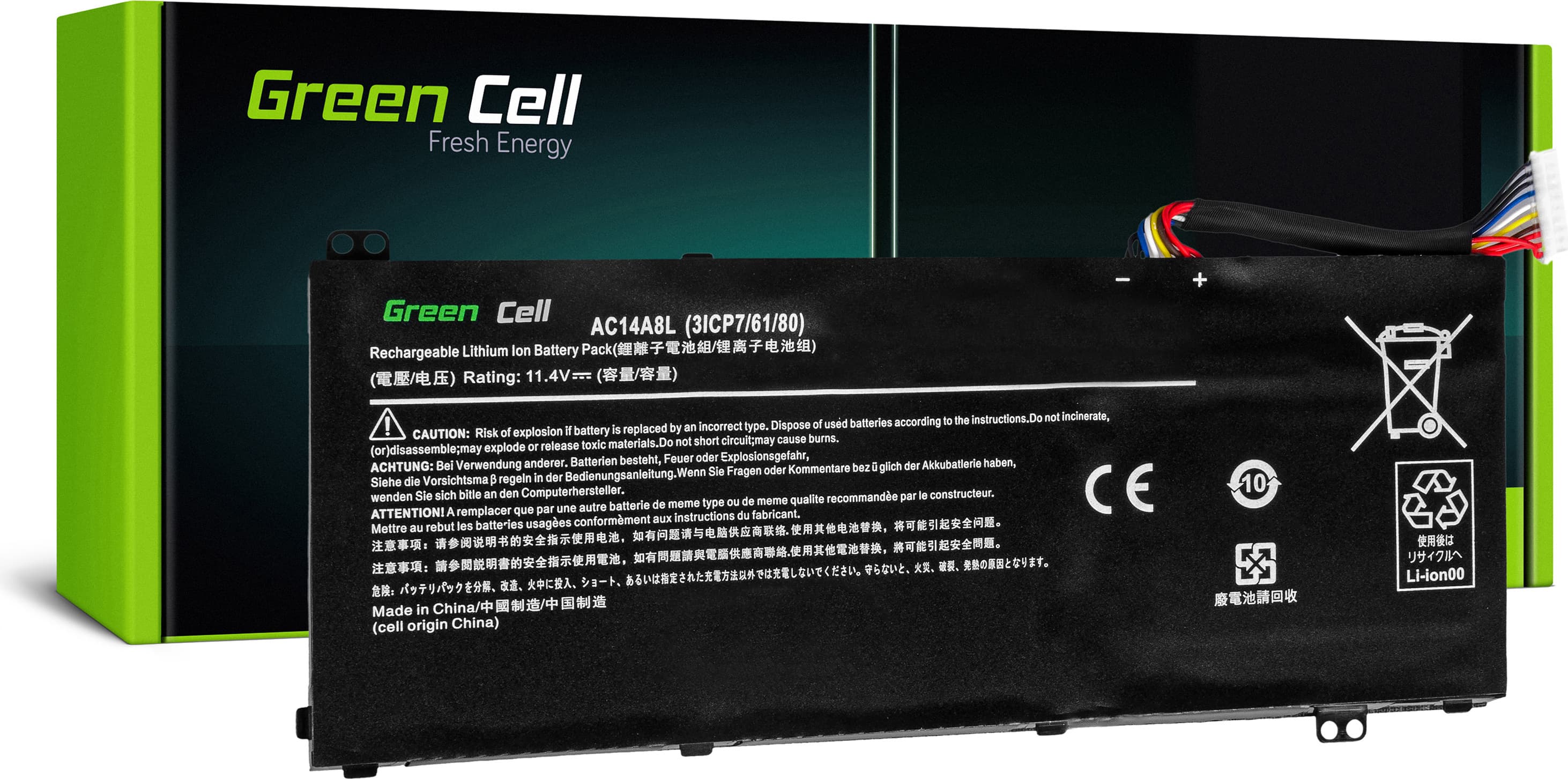 Батерия за лаптоп GREEN CELL, Acer Aspire Nitro V15 VN7-571G VN7-572G VN7-591G VN7-592G i V17 VN7-791G VN7-792G AC14A8L, 11.4V, 3800mAh