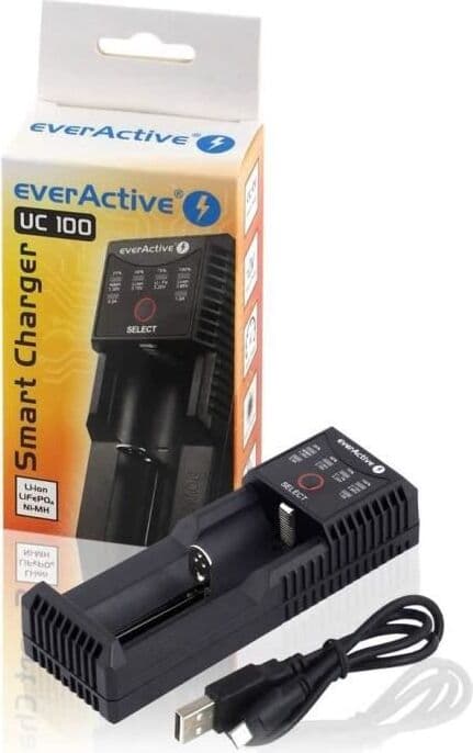 Зарядно устройство за LiIon/NiMh батерии 3,7v/1.2v универсално 1 гнездо USB micro UC-100 EverActive