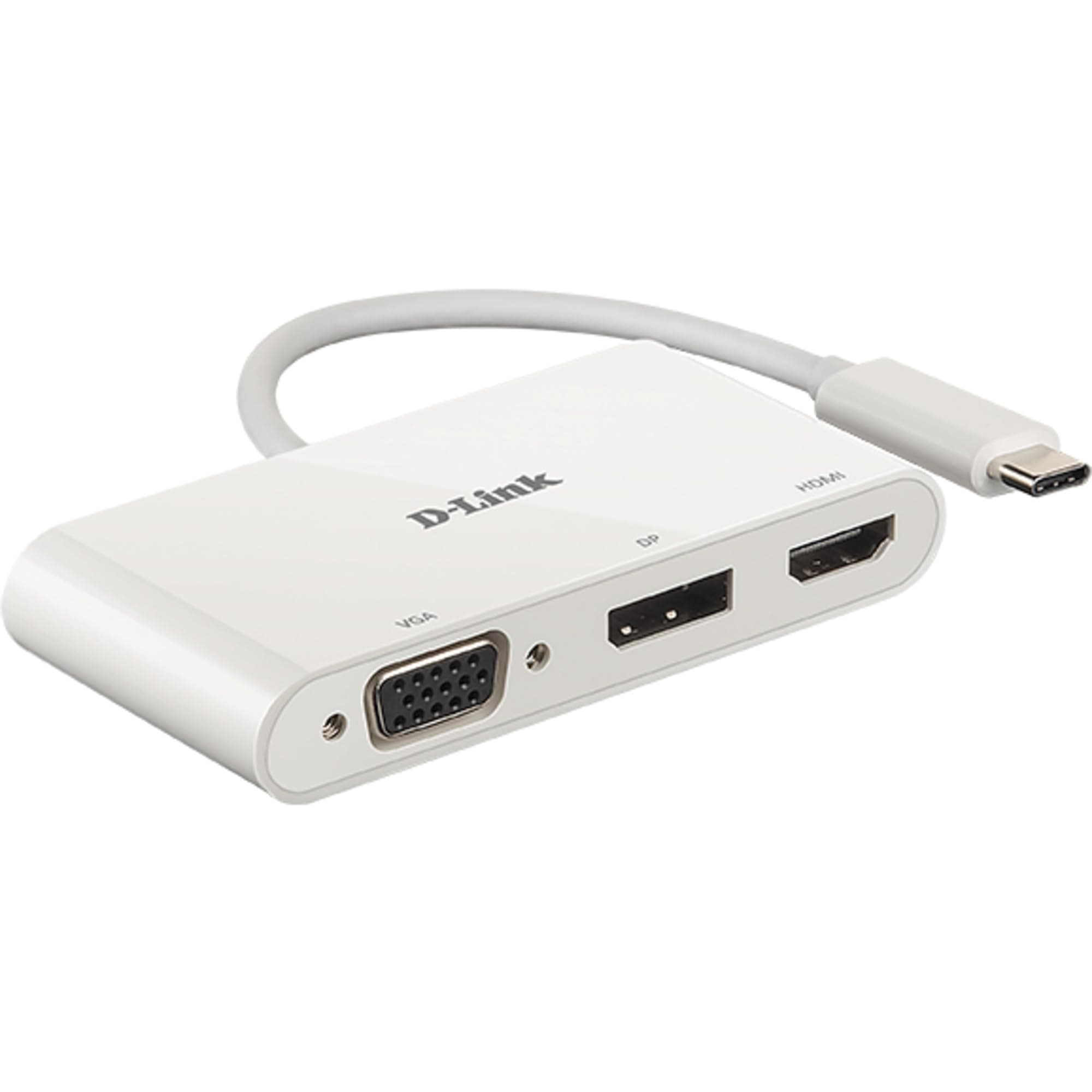 Докинг станция D-Link DUB-V310, от 1x USB C към 1x DisplayPort, 1x HDMI, 1x VGA, бяла
