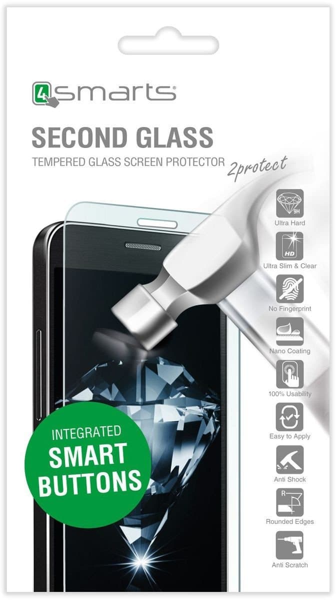 Калено стъклено защитно покритие за дисплея на iPhone 8 Plus, iPhone 7 Plus, iPhone 6 Plus, iPhone 6S Plus - 4smarts Second Glass Smart Buttons 2.0 (прозрачен)