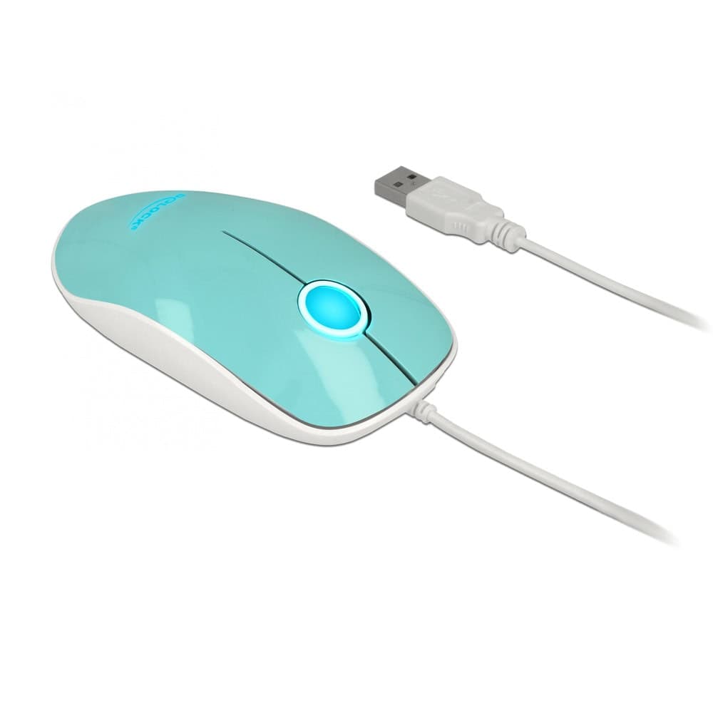 Оптична мишка DeLock, USB-A, Кабел 1.3 м, USB, 1200 dpi, Тюркоаз