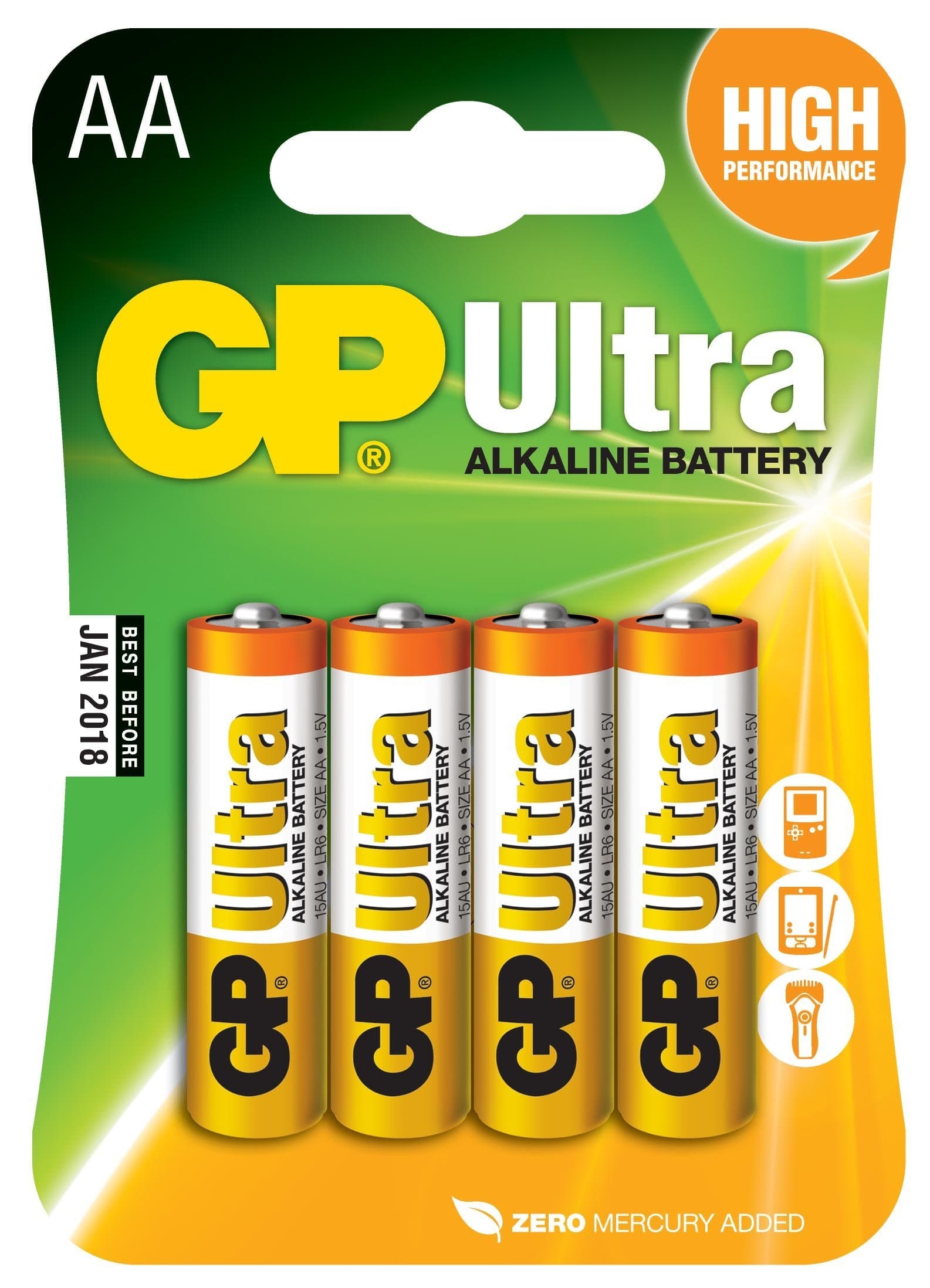 Алкална батерия GP ULTRA LR6 AA /4 бр. в опаковка/ 1.5V GP, GP15AU