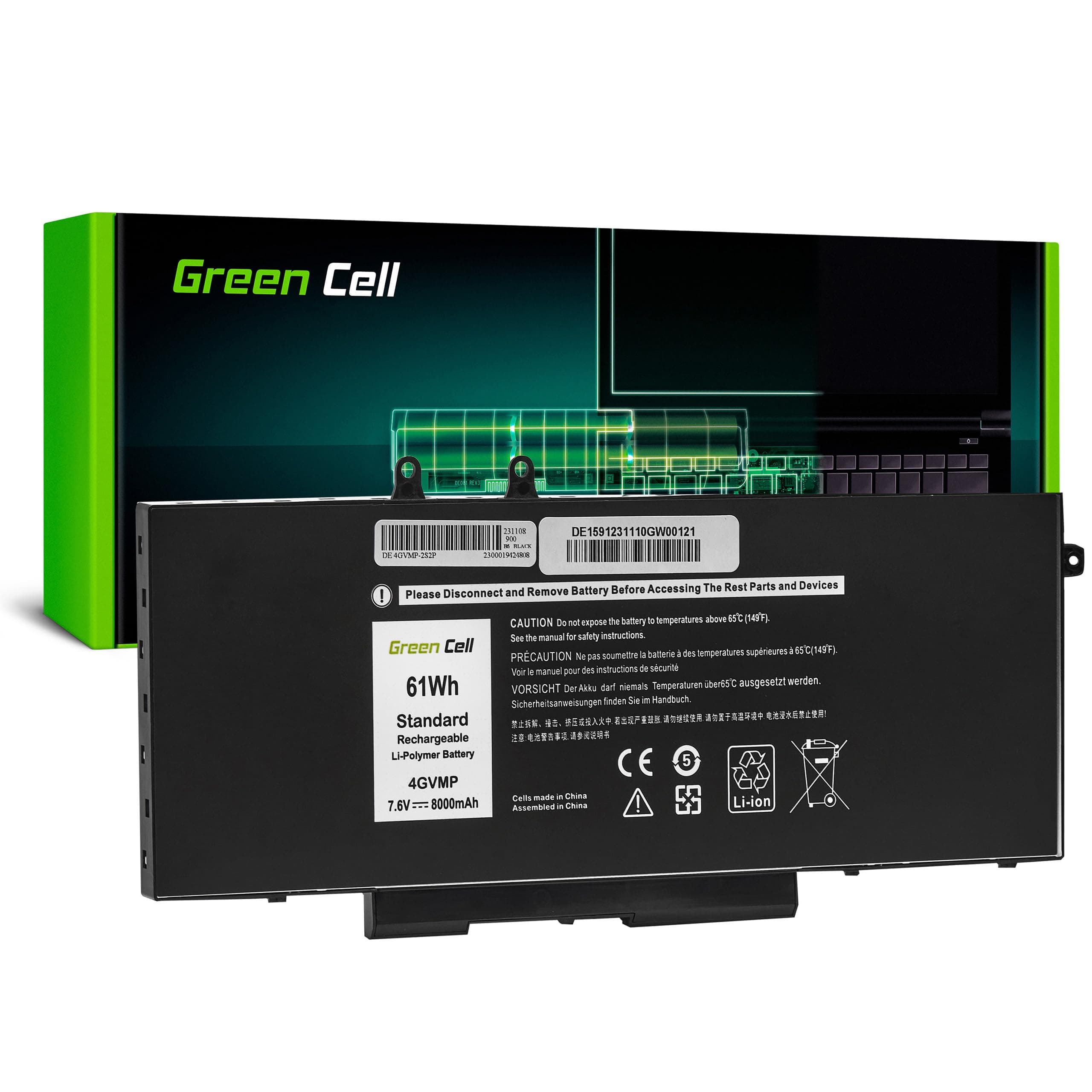 Батерия за лаптоп Dell Latitude 5400 5410 5500 5510 Precision 3540 3550 4GVMP 7,4V 8000mAh GREEN CELL