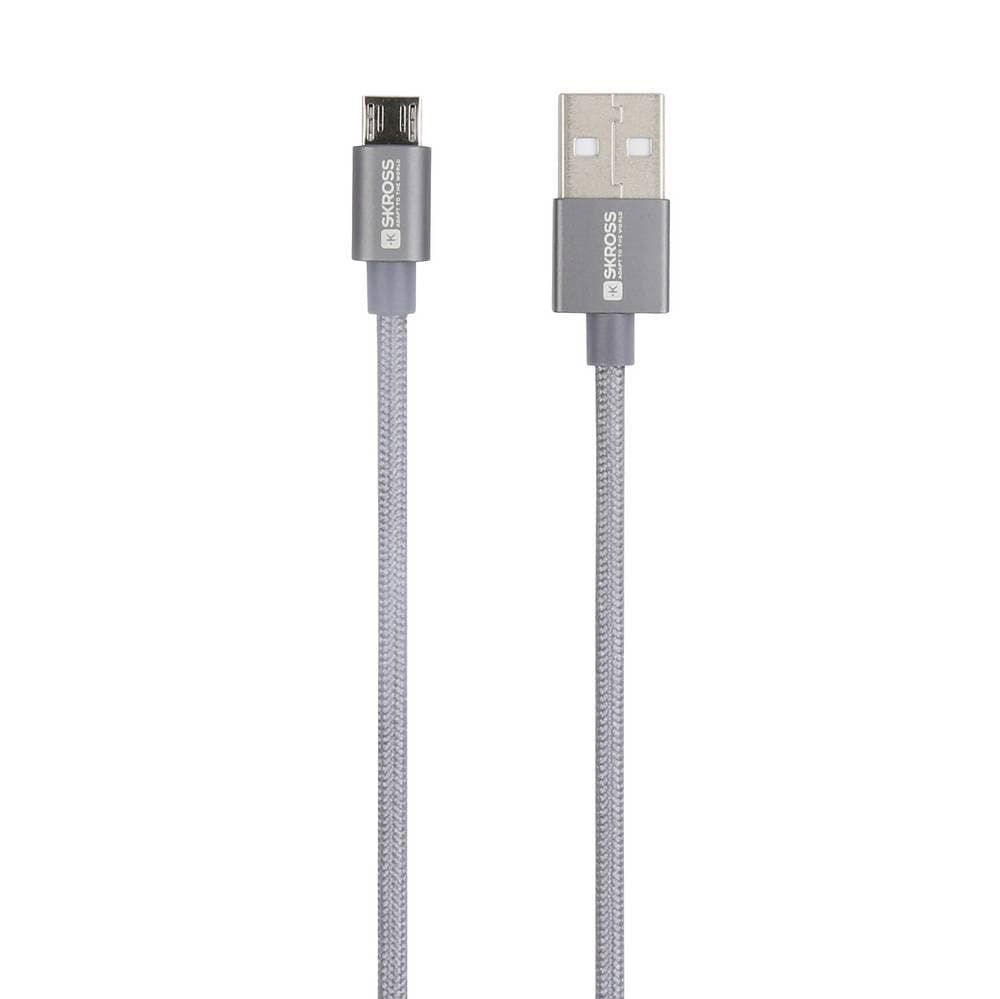 Кабел Skross, USB-A - microUSB, Метална оплетка, 1.20 м, Сив