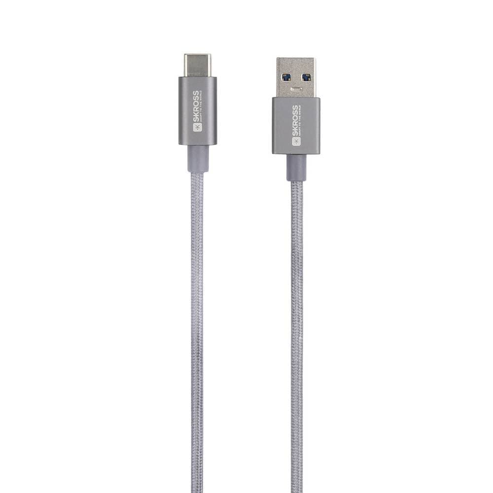 Кабел Skross, USB-A - USB-C, Метална оплетка, 1.20 м, Сив