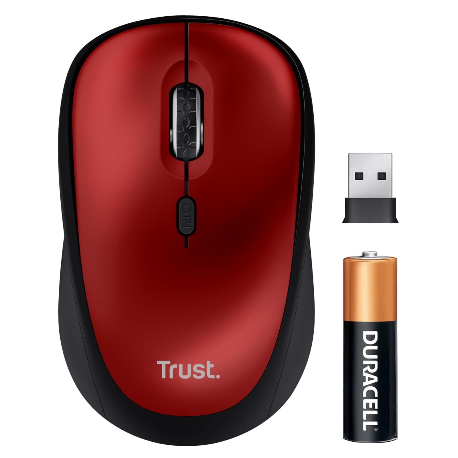 Мишка Trust Yvi+ Red, оптична (1600 dpi), безжична, USB, червена