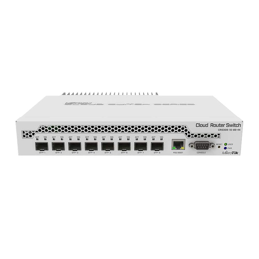 Суич MikroTik CRS309-1G-8S+IN, LAN 1 x Gigabit Ethernet ports, 8 x SFP+ 10Gbps, PoE in