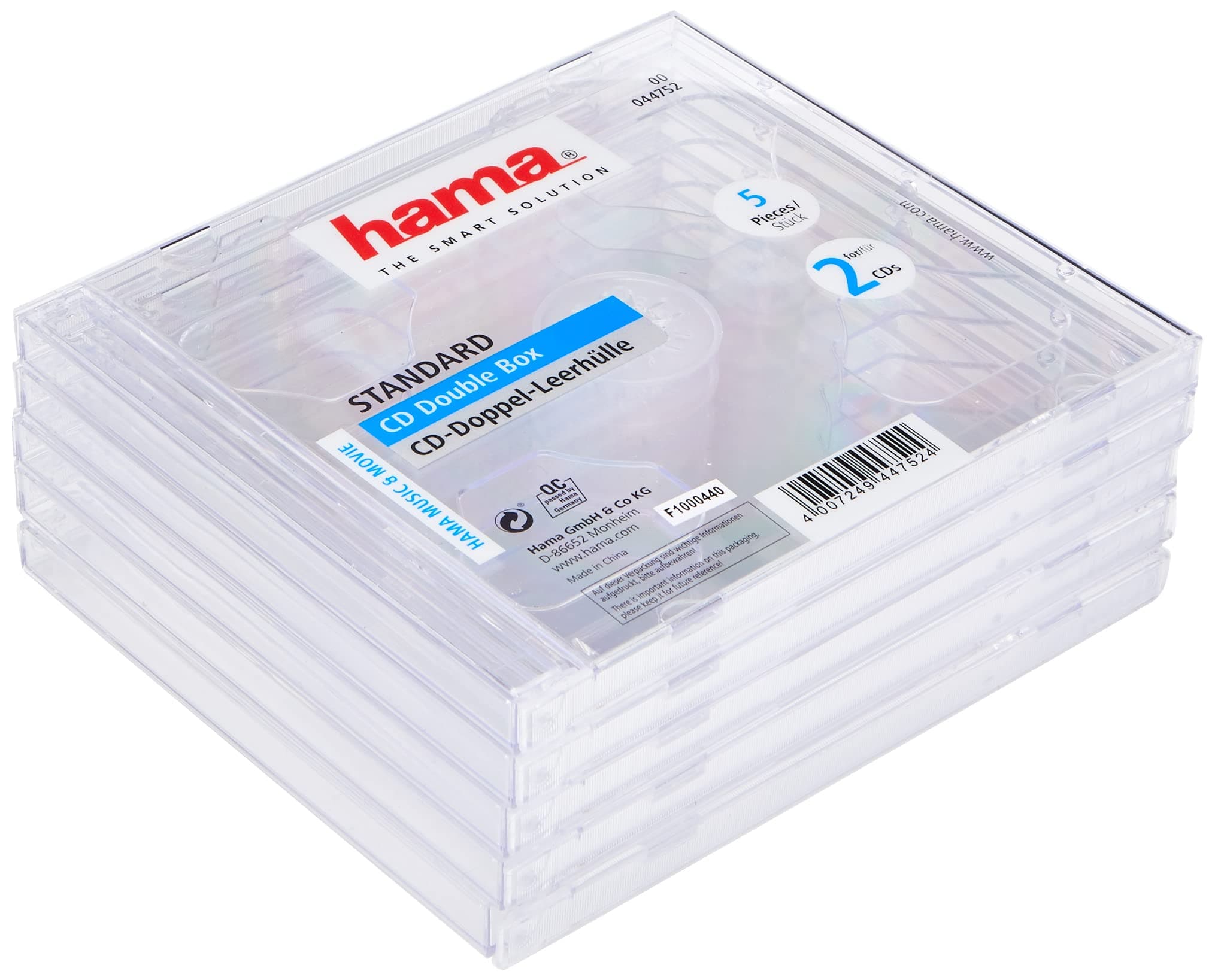 Кутийка за CD/DVD HAMA Double Jewel Case, прозрачен, 5 бр. в пакет