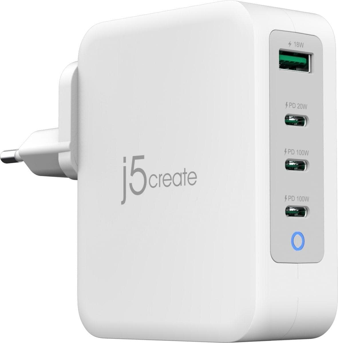 Мрежово зарядно j5create JUP43130E 130W, 4 порта, USB-C, USB-A