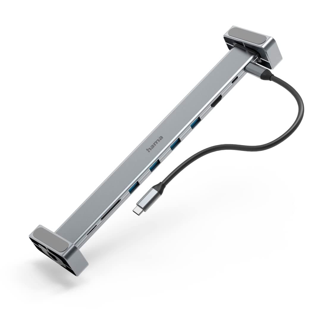 Докинг станция 9 в 1 HAMA, 4 x USB-A, USB-C, HDMI, LAN, SD, microSD, Сива