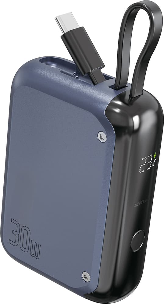 Външна батерия с вграден USB-C кабел и USB-C изход с технология за бързо зареждане - 4smarts Power Bank Pocket 10000 mAh 30W (син)