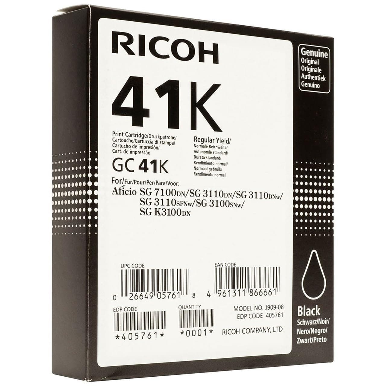 Мастило гел RICOH GC41K, 2500 копия, Черен