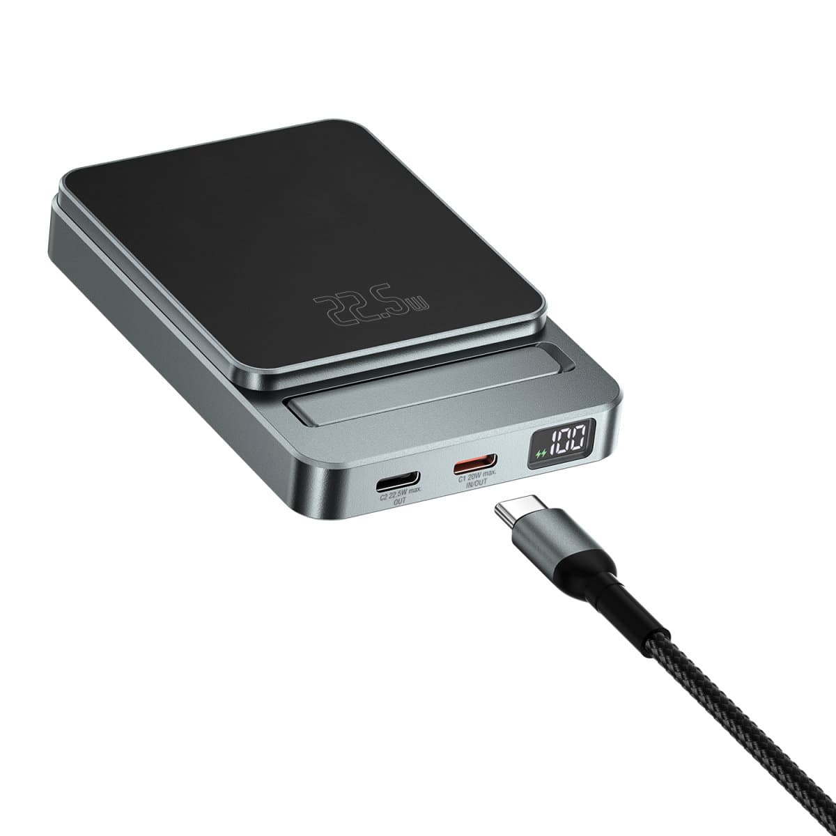 Преносима външна батерия с 2xUSB-C порта и безжично зареждане с MagSafe - 4smarts OneStyle MagSafe PowerBank 5000 mAh (черен)