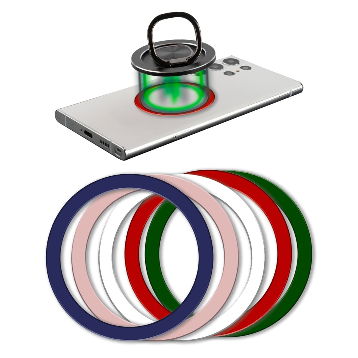 Магнитен пръстен за смартфони и кейсове, съвместим с MagSafe аксесоари - 4smarts UltiMag Colour Metal Ring Magnetic Ring Set (5 броя)