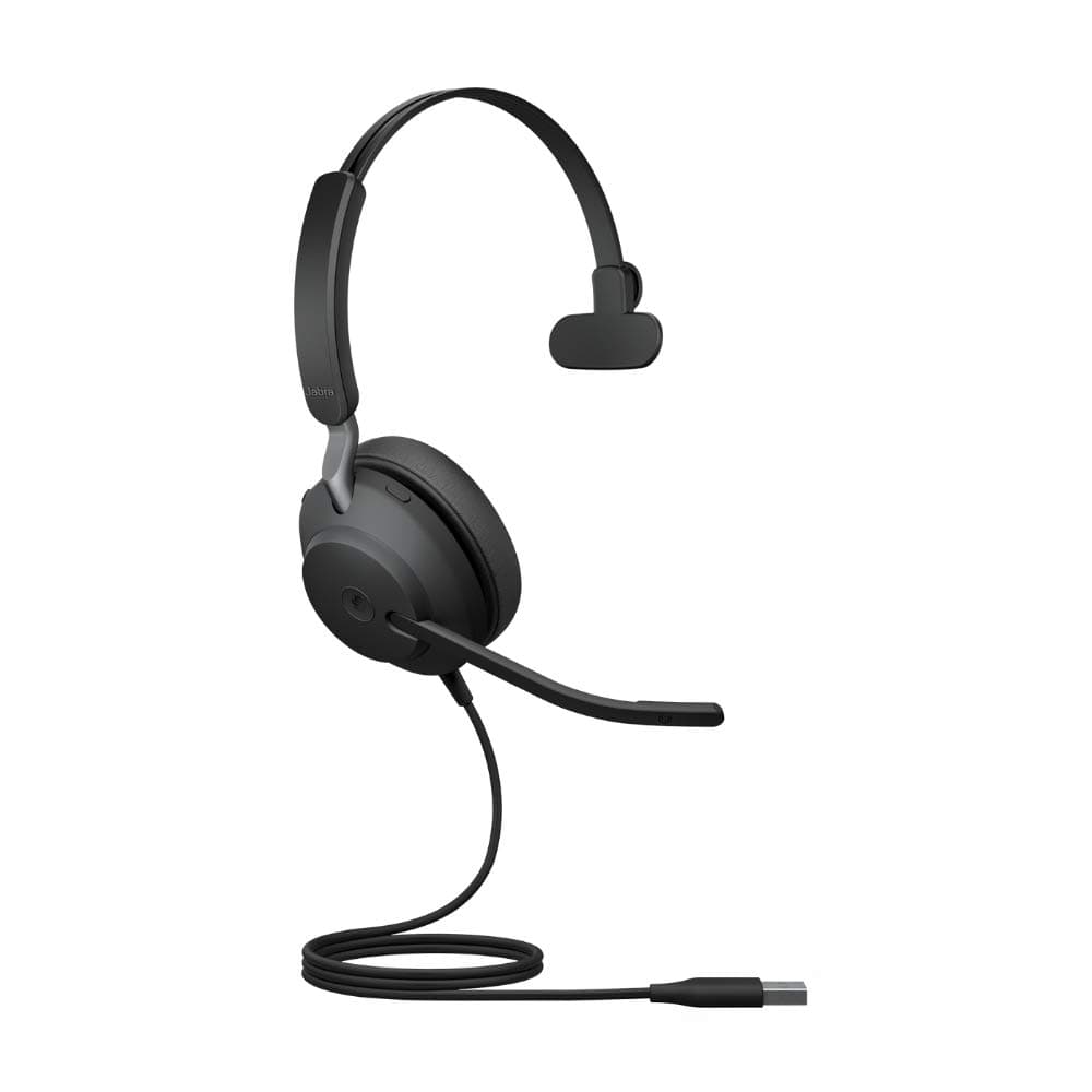 Слушалки Jabra Evolve2 40 MS Mono, микрофон, за работа с Microsoft Teams, шумоизолиращ дизайн, светлинна индикация за заетост, USB Type-A, черни