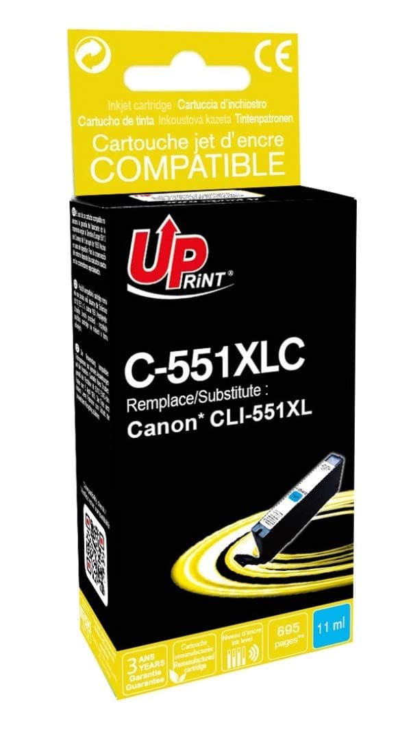 Мастилница UPRINT CLI-551XL CANON, С чип, Cyan