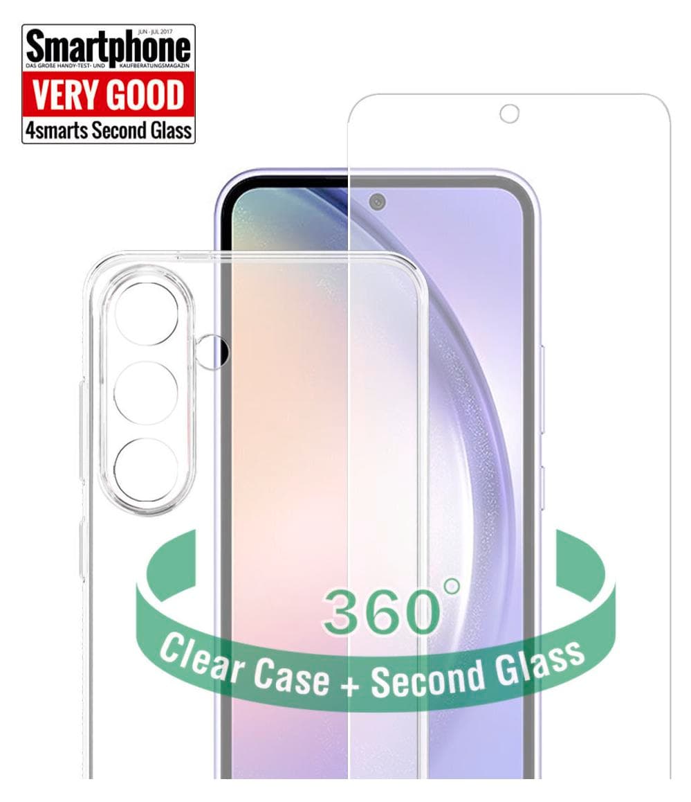 Тънък силиконов кейс и стъклено защитно покритие за дисплея на Samsung Galaxy A35 - 4smarts 360° Protection Set (прозрачен)