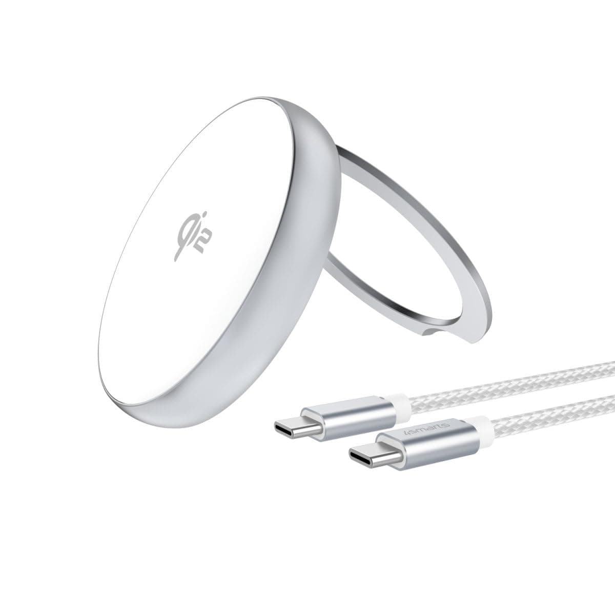 Поставка (пад) за безжично зареждане за iPhone и други устройства с MagSafe - 4smarts MagSafe Qi2 Kickstand Charger 15W (бял)
