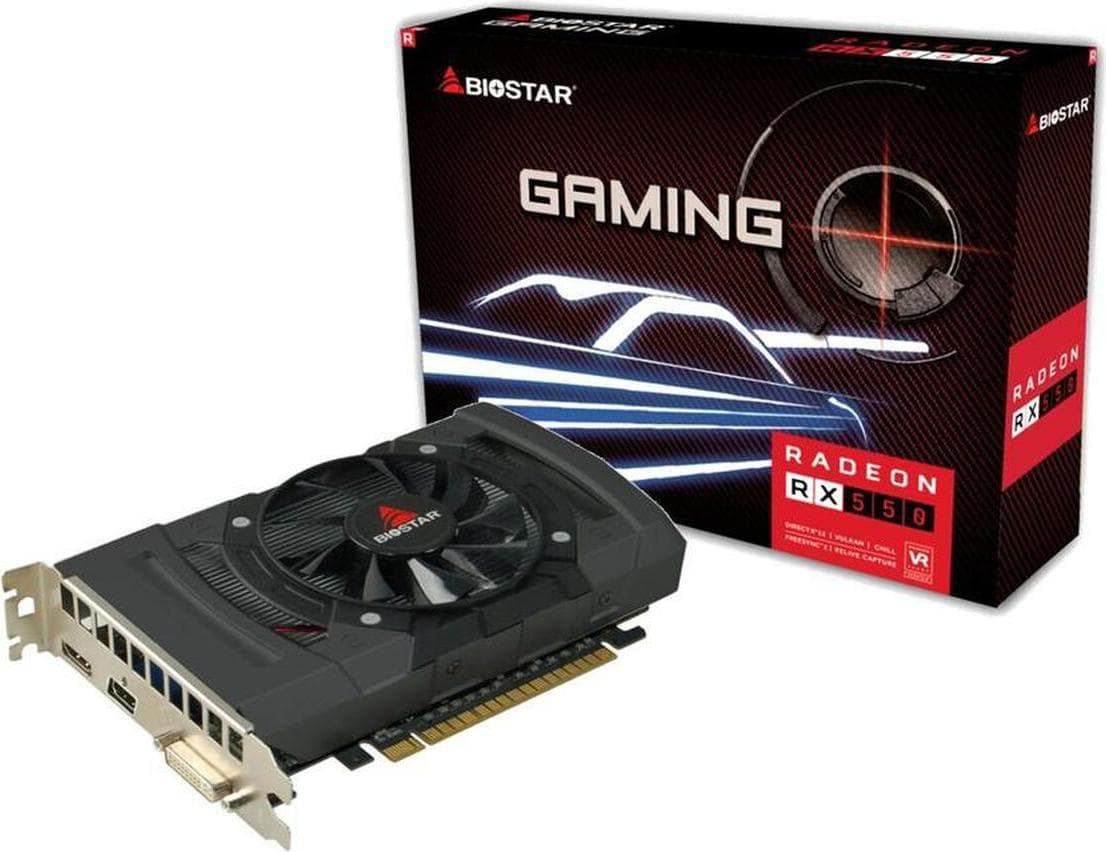 Видео карта BIOSTAR Radeon RX550, 4GB, GDDR5, 128 bit, DVI-I, HDMI, DisplayPort, PCI Express 3.0 x16