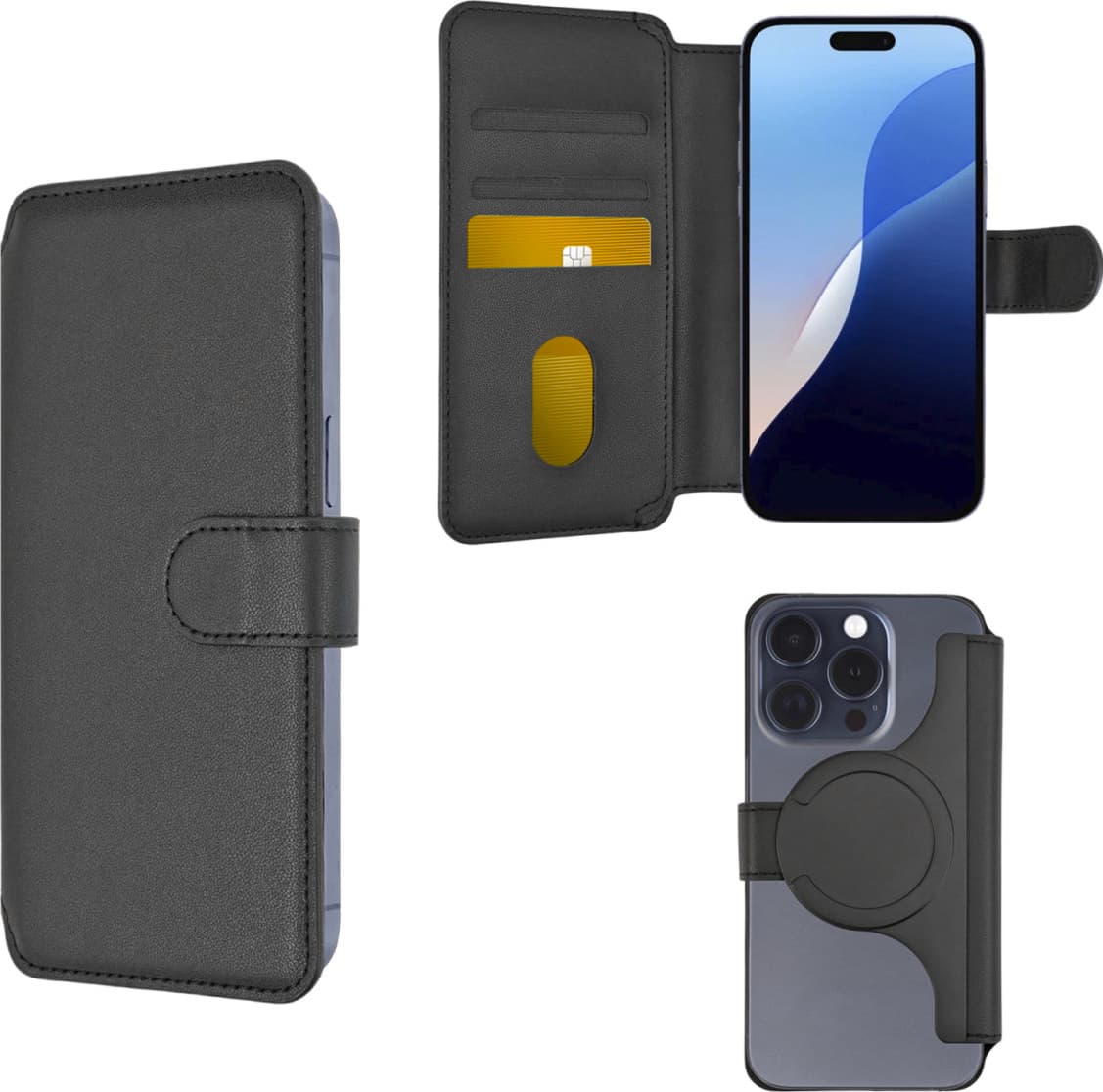 Универсален кожен калъф, тип портфейл с MagSafe за смартфони до 6.7 инча - 4smarts Universal Magnet Wallet CardCaddy L (черен)
