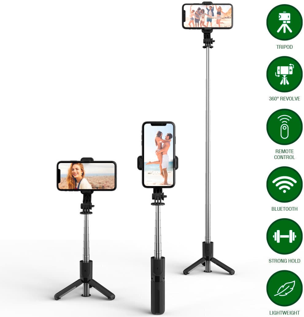 Разтегаем безжичен селфи стик и трипод за мобилни телефони - 4smarts Selfie Stick Tripod with Wireless Remote Control (черен)