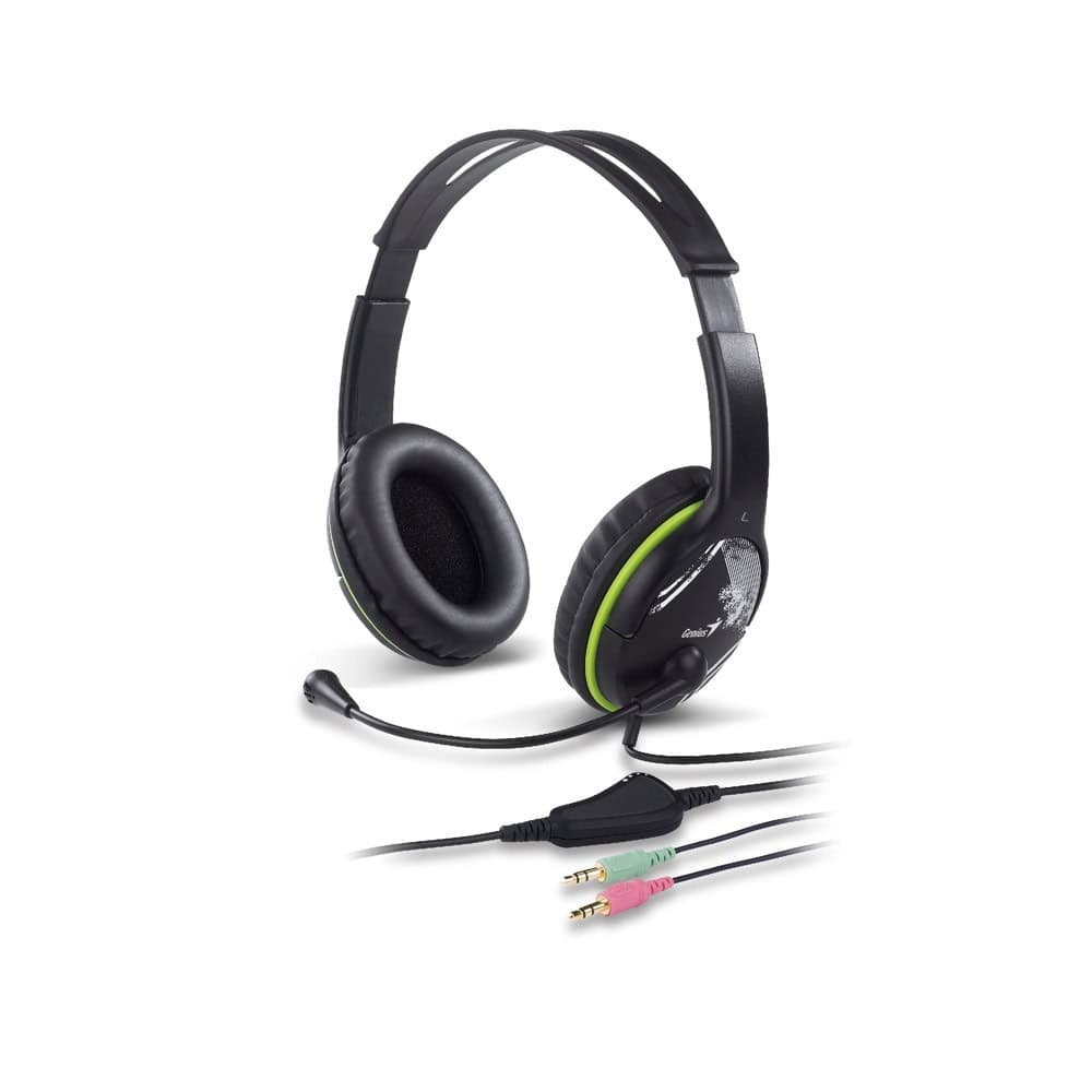 Слушалки Genius HS-400A, микрофон, 3.5 mm, 20 Hz - 20 KHz, черни/зелени