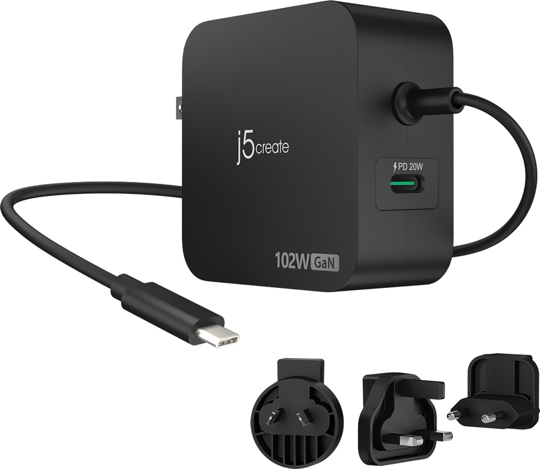 j5create JUP25102V Зарядно 220V- GaN 102W USB-C 2порта- за лаптопи, таблети, телефони
